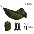 Army green nylon parachute double hammock set with straps and carabiners 270x140cm - 270x140cm / Rope Style / Camel/Dark Green
