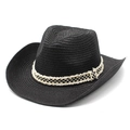 Klassischer schwarzer Stroh-Cowboyhut mit schwarz-weißem Karoband als Sonnenschutz - M (56-58cm) / Schwarz