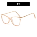 Cat-Eye-Brille mit transparentem Champagner-Rahmen und goldenen Metallbügeln, C5 - Champagner
