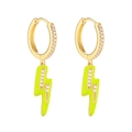 S925 silver needle lightning drop earrings with yellow enamel and micro-set zircon accents - Lightning Bolt / Yellow