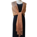 Orange metallic glitter shawl with elegant long fringe detail for wedding party wear - Light Coffee