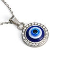 Collier en acier inoxydable argenté avec pendentif œil bleu et cristaux brillants - Avec Chaîne Couleur Acier