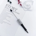 Elegant DIY beadable pen featuring black silver body with white pearls and rhinestones - Black