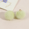 Pair of light green plush pom-pom charms with gold metal loops for DIY jewelry making - Mint Green