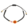Verstelbare zwarte gevlochten basketbal armband met oranje kraal en rood hartje - Basketbal (5907)