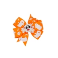 Halloween bow hair clip with orange ribbon, white ghost patterns and a spider center - Orange White Spider Style