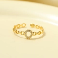 Minimalist S925 silver open ring in gold finish with hollowed letter and zircon stone - Gold-Letter O