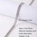 Detail view of 7mm stainless steel silver curb chain necklace with 2mm wire diameter - 7mm Silver-60cm Necklace