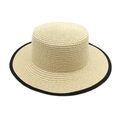 Dettaglio del cappello di paglia con trama fitta e bordo rifinito in nastro nero lucido - M(56-58cm) / Beige