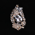 Golden vintage floral brooch with clear crystals and a large pear-shaped teardrop stone - MM-BR-0036 / Gold