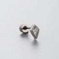 Silver titanium steel rhombus zircon stud earring with screw back on grey background - White (Single Piece)
