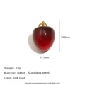 Pendentif coeur en résine rouge foncé avec anneau en acier inoxydable plaqué or 18K - Pendentif Pomme en Résine - Or (C9432)