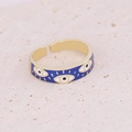 Makroaufnahme: Goldener verstellbarer Ring mit blauem Emaille-Auge und Zirkonia-Details - Einstellbar Offen / Blaues Emaille Teufelsauge Stil (4#)