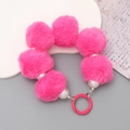 Handmade pink plush ball and white pearl beaded phone wristlet strap with metal ring - Rose Red
