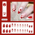 Faux ongles amandes de Noël avec motifs Père Noël et damier rouge, kit de 24 pièces - Conte d'Hiver Style de Colle (W1820)