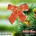 Small red and gold striped Christmas bow ornament with golden bells and flower - Bow-03-Small