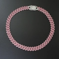 Detail of silver Cuban link necklace with pink and white rhinestones on black background - Bracelet-7inch(18cm) / Silver (Pink Diamond)