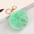 Faux rabbit fur ball keychain in mint green with golden metal clasp and ring - Elastic Band (No Hardware) / New Light Cyan