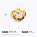 Detail of 15mm 18k gold plated heart pendant with butterfly design and measurements - Butterfly Heart / Gold