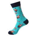 Christmas crew socks in teal blue with cartoon reindeer and candy cane patterns - Teal Elk Candy Cane Style (1237)