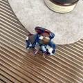 Elegant mini acetate hair claw clip with blue marble pattern and polished finish - 3.5cm / Floral Blue