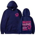 Felpa con cappuccio blu scuro con stampa surf Ocean Beach su fronte e retro - S / Blu Notte (Stampa Rosa)