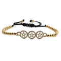Adjustable gold plated star bracelet with cubic zirconia circles and black cord - Black