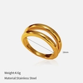 Polished golden stainless steel double band ring weighing 4.6g with 18mm inner diameter - Minimalist Double Style (YHTSR-2501219)