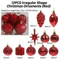 12pcs red Christmas tree ornaments set with star pinecone and matte finish baubles - 12-piece Irregular-shaped Christmas Ball (red)