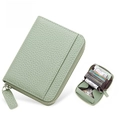 Mint green leather accordion card wallet with RFID protection and zip-around closure - JP-6001 Style / Avocado Green