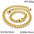 Conjunto de collar y pulsera de cadena cubana dorada de 13mm para hombre con cierre - 13mm De Ancho - 71cm De Largo / Dorado