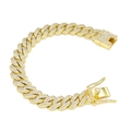 Luxuriöses 13,8mm vergoldetes Cuban-Link-Armband mit funkelnden klaren Zirkonia-Steinen - 18cm (7inch) / Gold