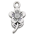 Pendentif fleur argenté en alliage avec tige et feuille pour bijoux DIY - 1 Pièce Tournesol 12x22mm