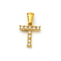 Pendentif croix en acier inoxydable doré orné de zircons blancs étincelants - Lettre T (SP148G-T)
