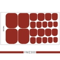Deep red 3D solid color toe nail stickers set model YMZ300 with 20 pieces per sheet - YMZ300-Bordeaux Red