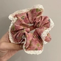 Coletero de pana con flores rosas, adorno de encaje blanco y etiqueta coreana - Rosa Con Flores de Hojas Verdes (723#)