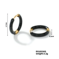 Detailed view of black enamel gold hoop earrings with dimensions 1.7cm and weight 3.2g - Black