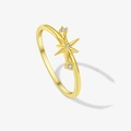 Minimalist S925 sterling silver ring in gold finish with octagonal star and zircon stones - Mmr394 (18k Gold) / Size 6
