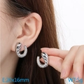 Pendientes de aro en C retorcidos de acero inoxidable plateado, talla 20x16mm - 20x16mm / Color Acero (Plata)