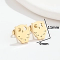 Golden stainless steel owl stud earrings for women, measuring 11mm by 9mm in height - Owl Gold