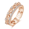 Minimalist rose gold double layer ring with hollow heart patterns and sparkling diamonds - Hollow Heart Crown / Rose Gold-J188