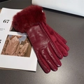 Burgundy PU leather and suede winter gloves for women with plush fur wrist trim - One Size / Wine Red Fur Cuff Style