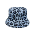 Detailed macro view of a blue leopard print bucket hat showing fabric and stitching - M(56-58cm) / Blue Black Leopard Style (G)