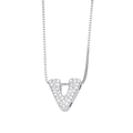 Silver 'V' initial pendant necklace with cubic zirconia paving on a box chain - Letter V / Silver