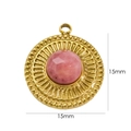 Detail showing 15mm faceted pink stone pendant with 14K gold plated textured edges - Rhodonite