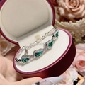 Vintage gold plated bracelet featuring pear-cut green crystals and sparkling zircons - Silver Green Artificial Spinel Pear (16+5cm)