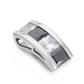 Pendentif sifflet en acier inoxydable argenté avec zircons carrés noirs et clairs - Style Zircone Noir Et Blanc Rectangulaire Incurvé (KLJ3977-Z)