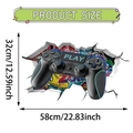Adesivo murale controller graffiti 58x32cm con effetto muro rotto 3D per gaming room - Stile Graffiti Controller PLAY Nero Blu 3D (UV50648T_R)