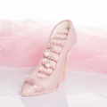 Elegant pink high heel shoe jewelry organizer stand with bow detail and pearl earrings - Begonia Red