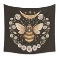 Arazzo bohémien con illustrazione vintage di ape e margherite su sfondo marrone scuro - LK161267-Ape Vintage / 73X95CM/Tessuto Spazzolato